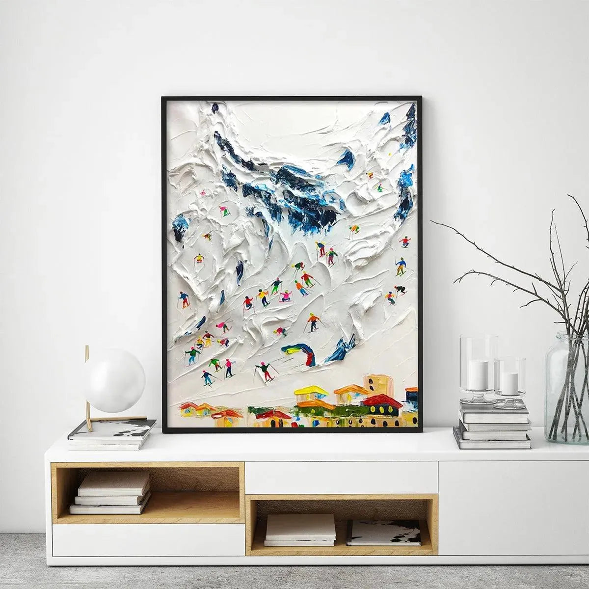 Colorful Skiers on White Mountain | 3D Textured Painting #AA 218
