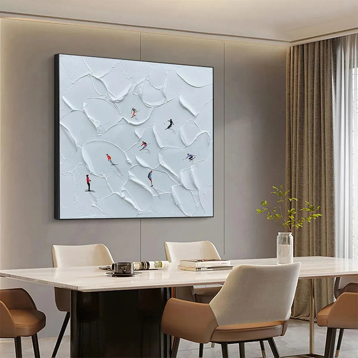 Colorful Skiers on White Snow | 3D Textured Painting #AA 221