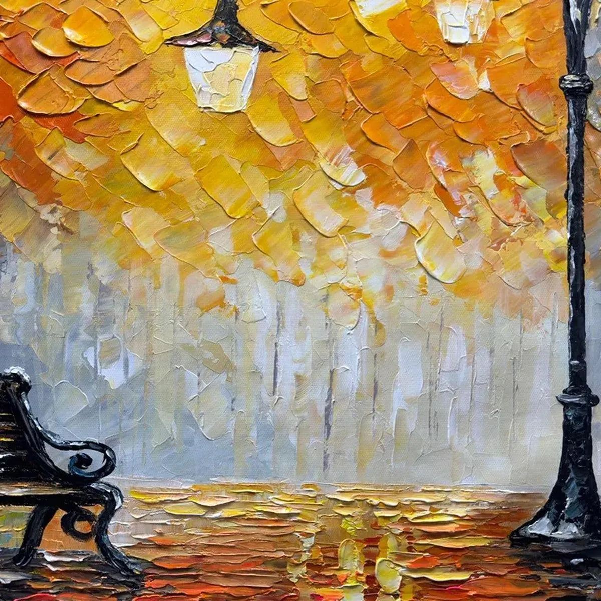 Autumn Park Bench Painting | Impressionist Fall Landscape Wall Art #TC 253