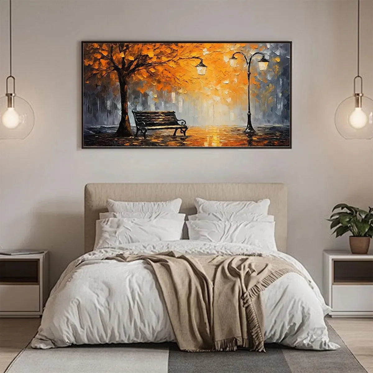 Autumn Park Bench Painting | Impressionist Fall Landscape Wall Art #TC 253