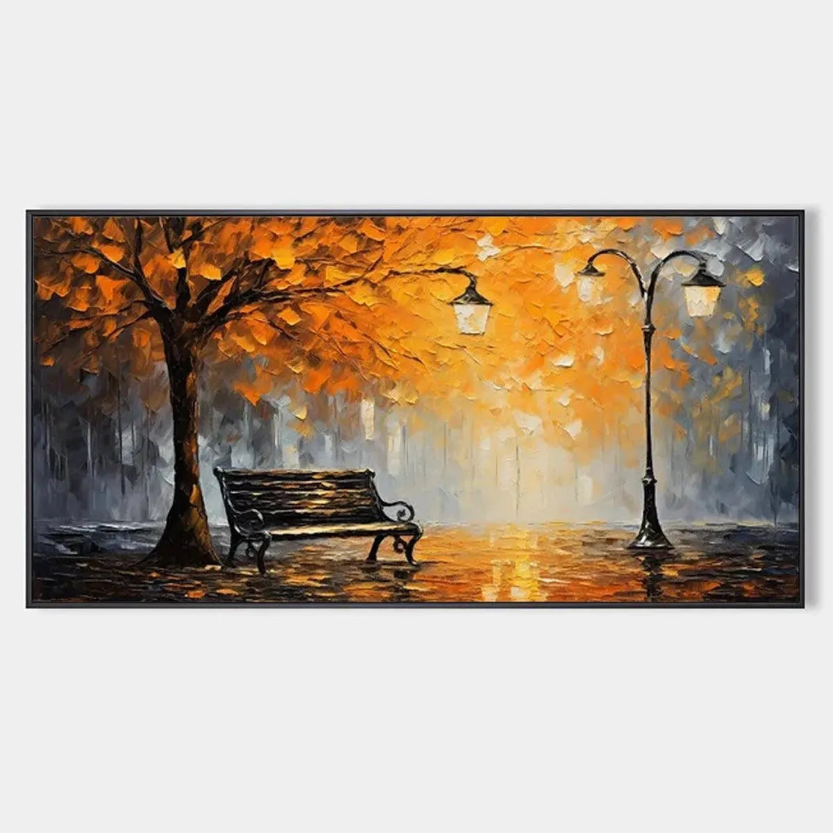 Autumn Park Bench Painting | Impressionist Fall Landscape Wall Art #TC 253