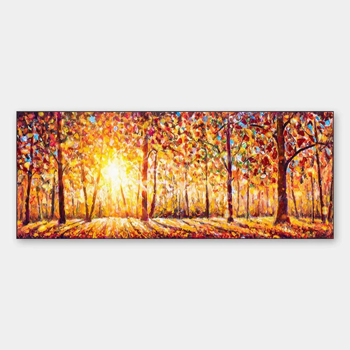 Glowing Autumn Sunrise Forest Painting | Textured Canvas Wall Art #TC 260
