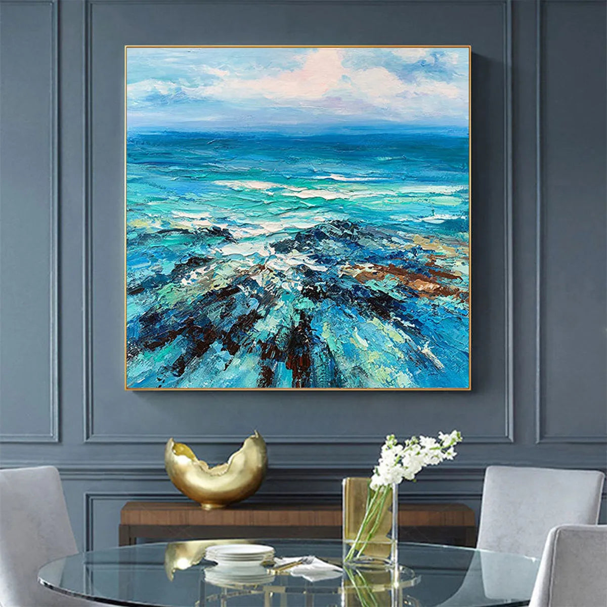 Textured Seascape Art | Original Ocean Painting in Blues #ZZ 253