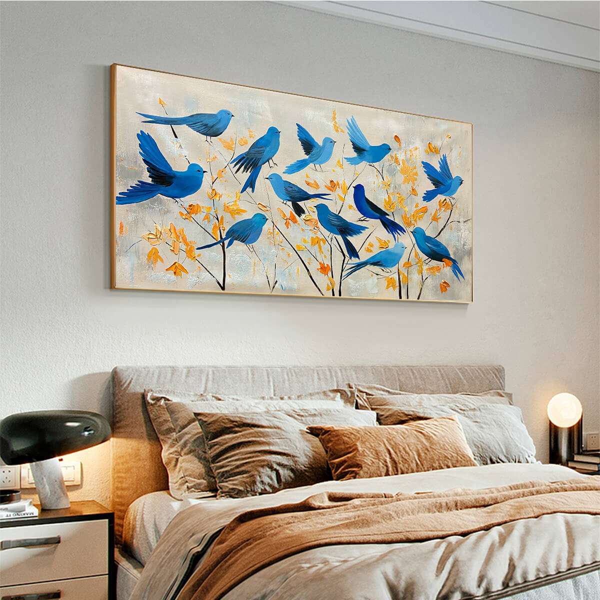 Panoramic Bird Painting | Large Modern Nature Wall Art #ZZ 243
