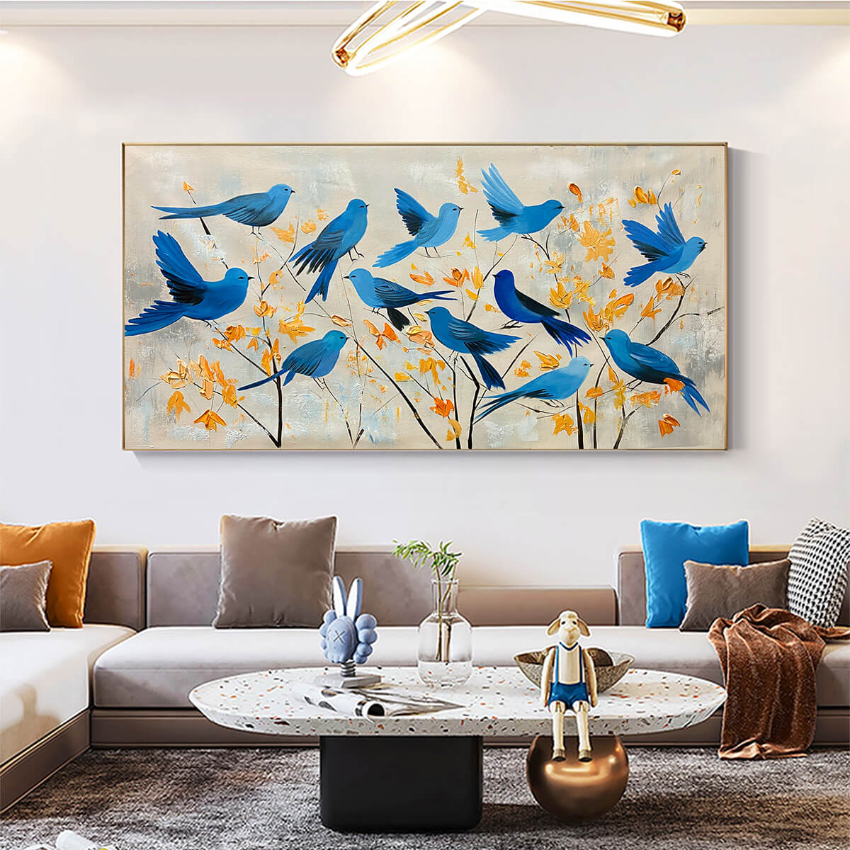 Panoramic Bird Painting | Large Modern Nature Wall Art #ZZ 243