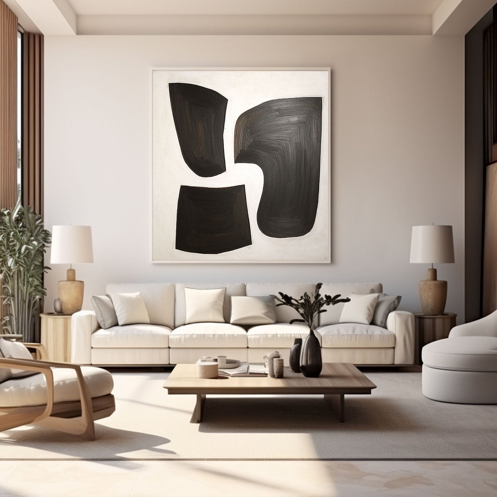 Large Abstract Black & White Canvas Art | Modern Wall Decor #TC 200