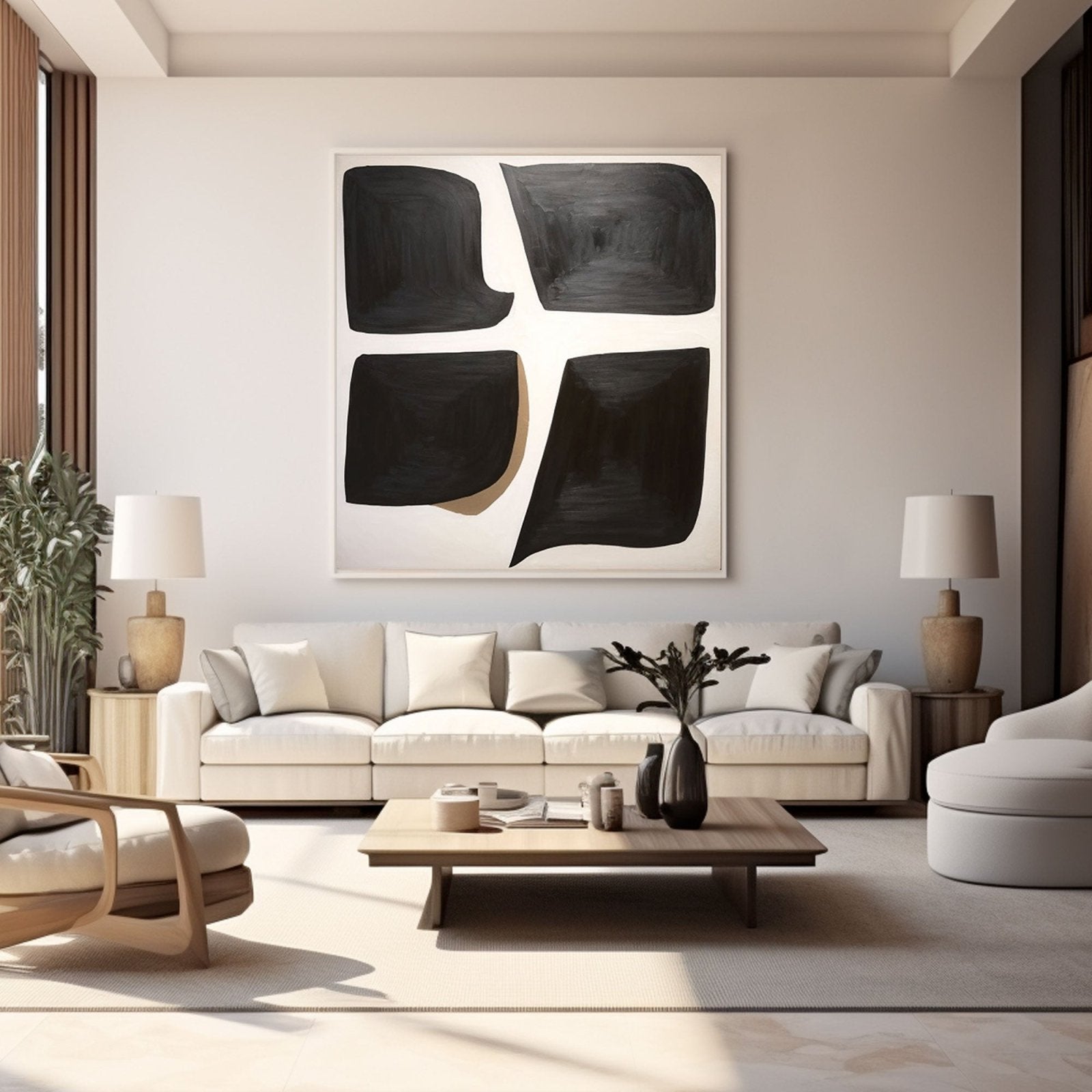 Large Abstract Black White Oil Painting for Modern Decorr #TC 202