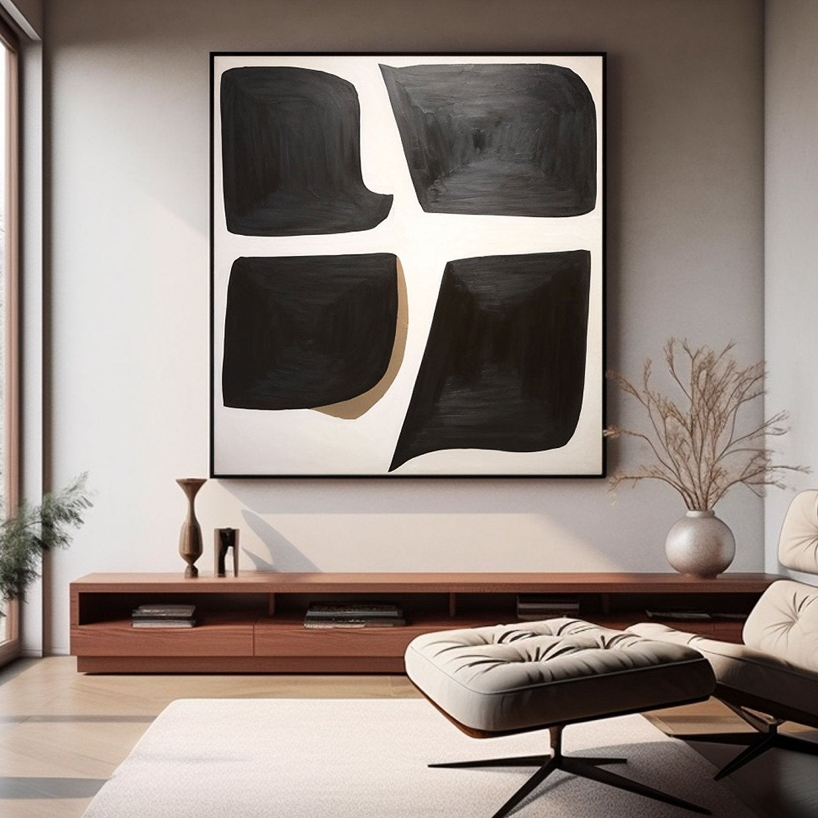 Large Abstract Black White Oil Painting for Modern Decorr #TC 202