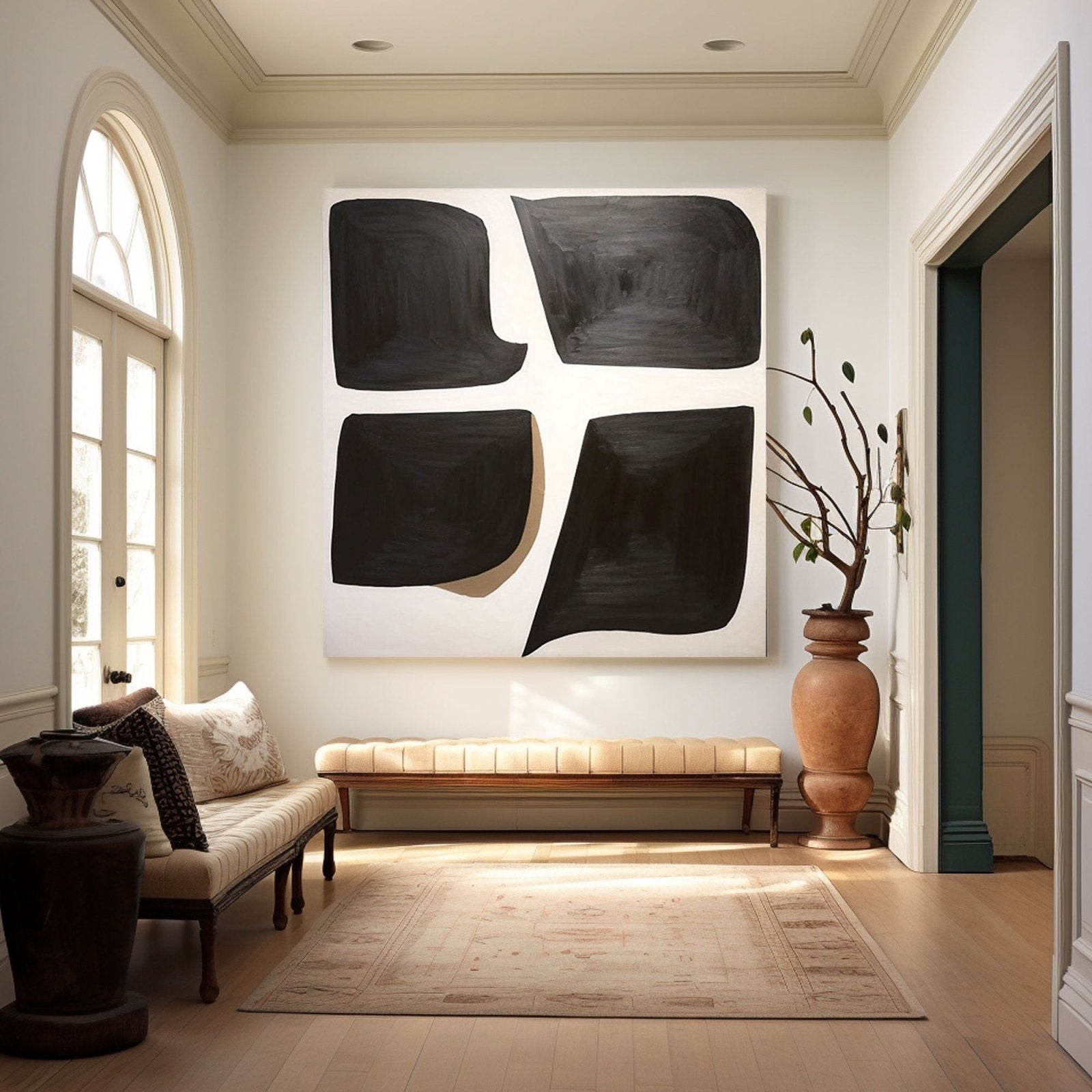 Large Abstract Black White Oil Painting for Modern Decorr #TC 202