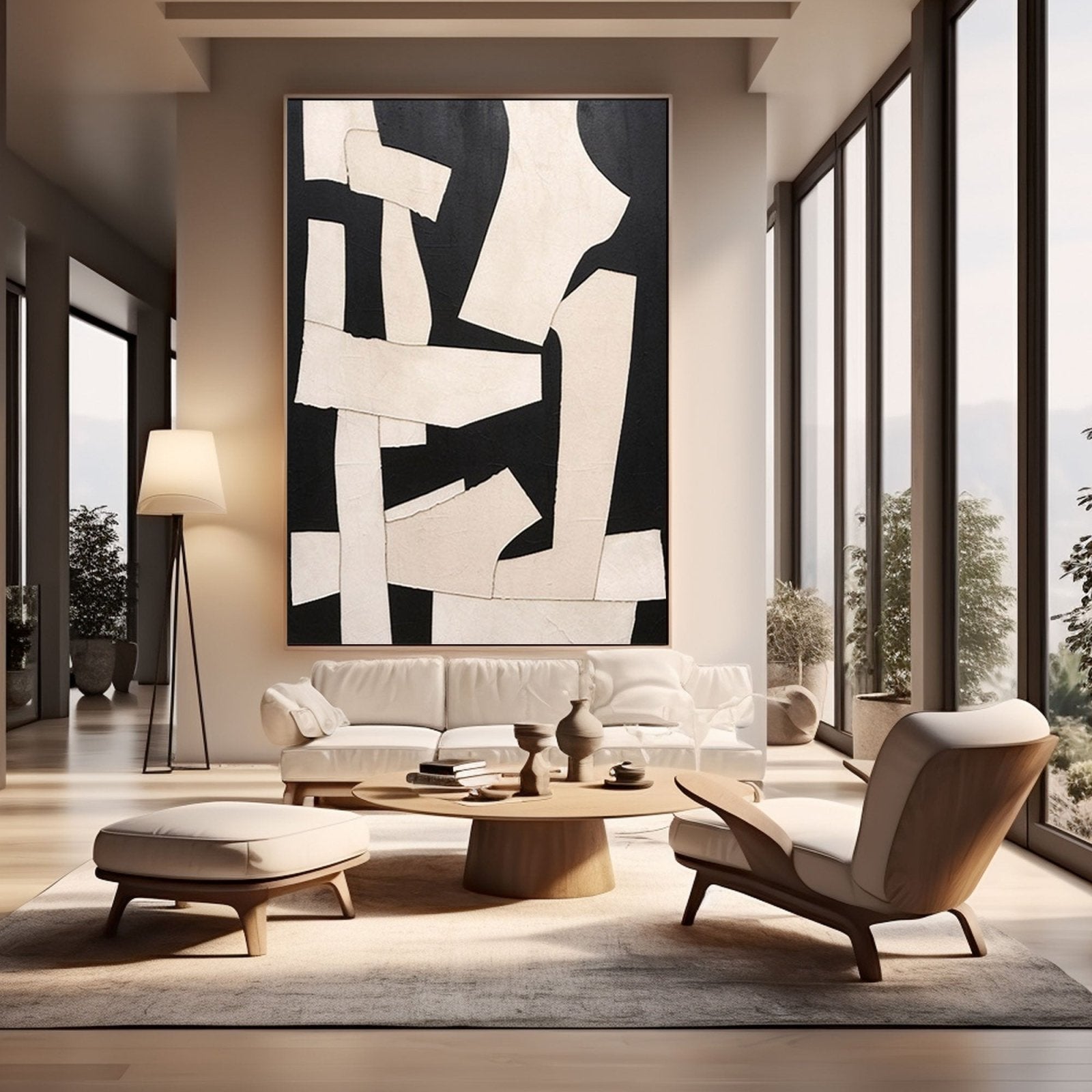 Large Abstract Black White Art | Modern Geometric Forms #TC 203