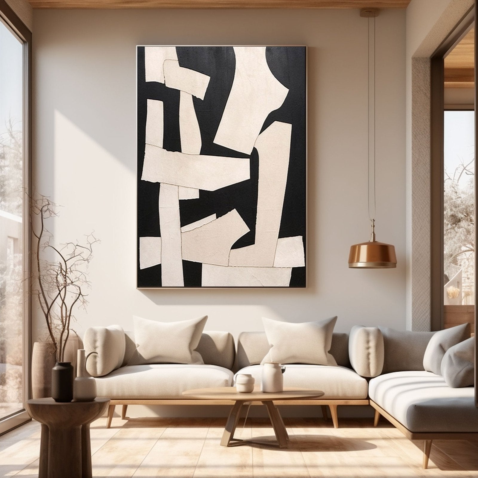 Large Abstract Black White Art | Modern Geometric Forms #TC 203