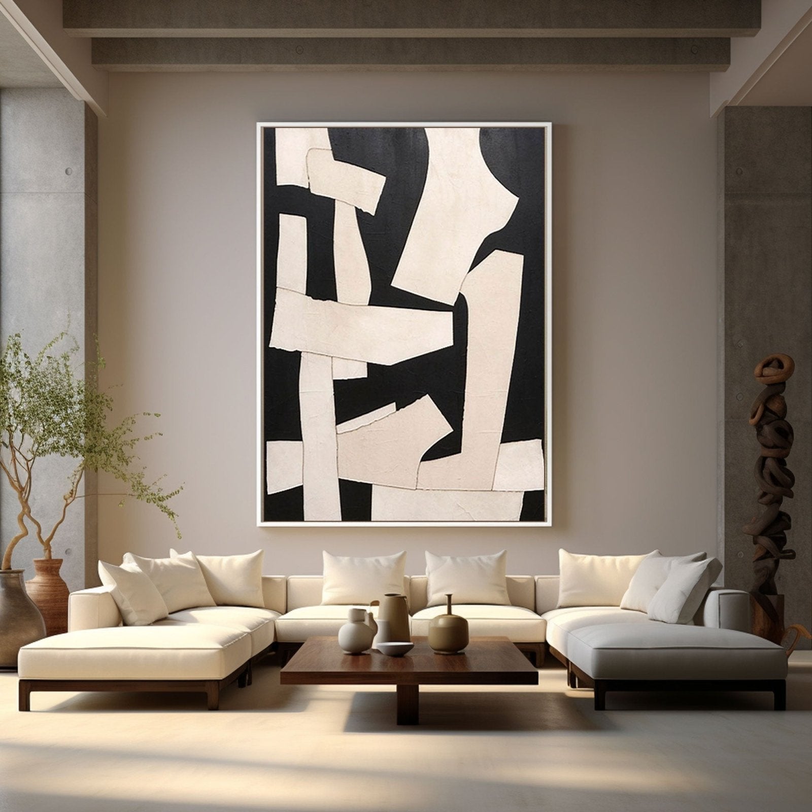 Large Abstract Black White Art | Modern Geometric Forms #TC 203