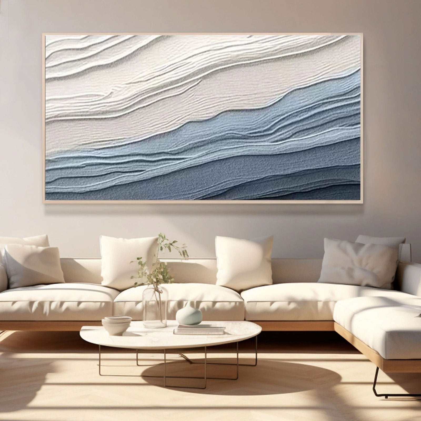 Textured Ocean Waves - Blue & White Wall Painting #TC 161