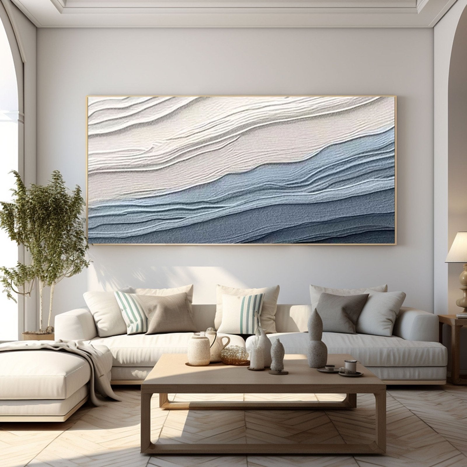 Textured Ocean Waves - Blue & White Wall Painting #TC 161