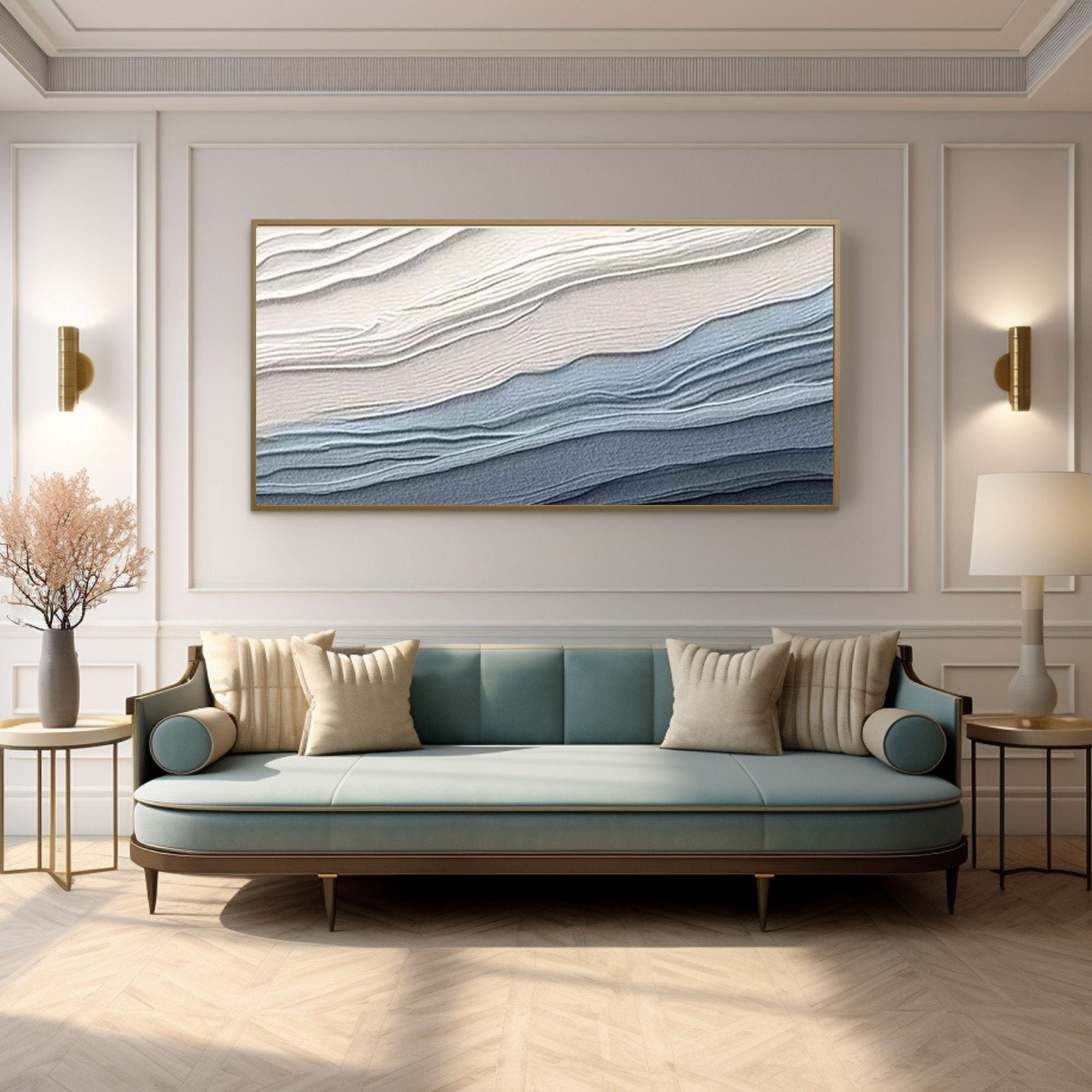 Textured Ocean Waves - Blue & White Wall Painting #TC 161