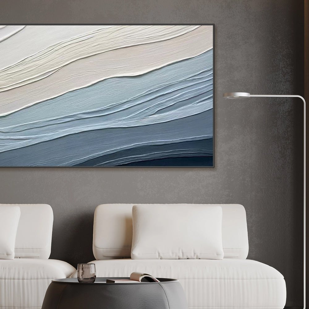 Textured Ocean Waves - Blue & White Wall Painting #TC 161