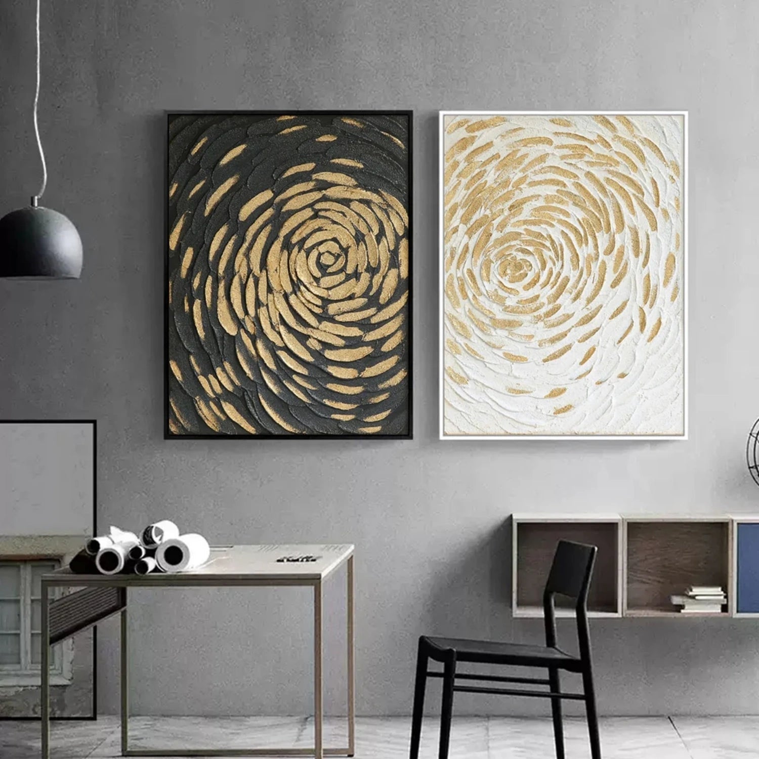 Abstract Gold Swirl Texture Art | Black & White Duo #TB 120