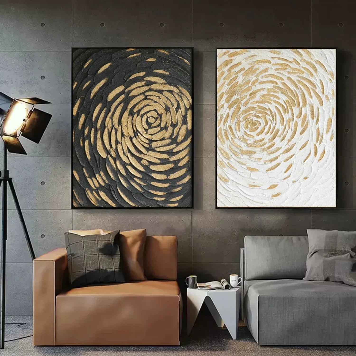 Abstract Gold Swirl Texture Art | Black & White Duo #TB 120
