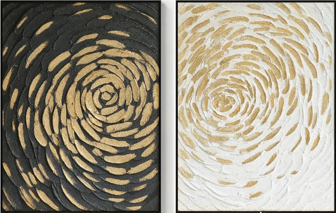 Abstract Gold Swirl Texture Art | Black & White Duo #TB 120