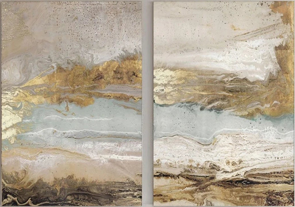 Gold & White Abstract Flow Art | Modern Landscape #TB 122