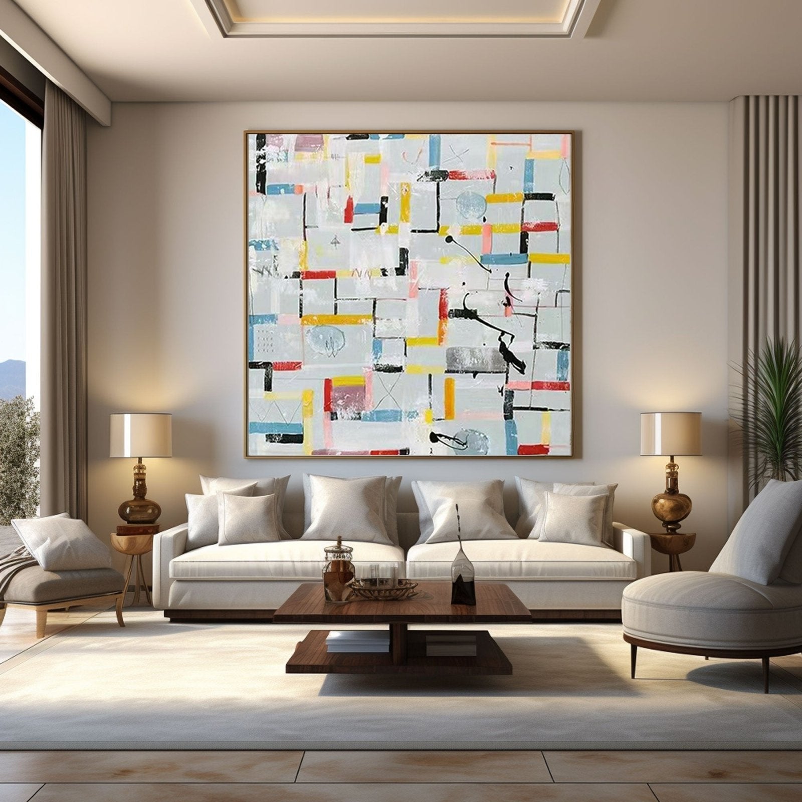 Colorful Geometric Abstract Painting on Canvas for Modern Living Room #TC 206