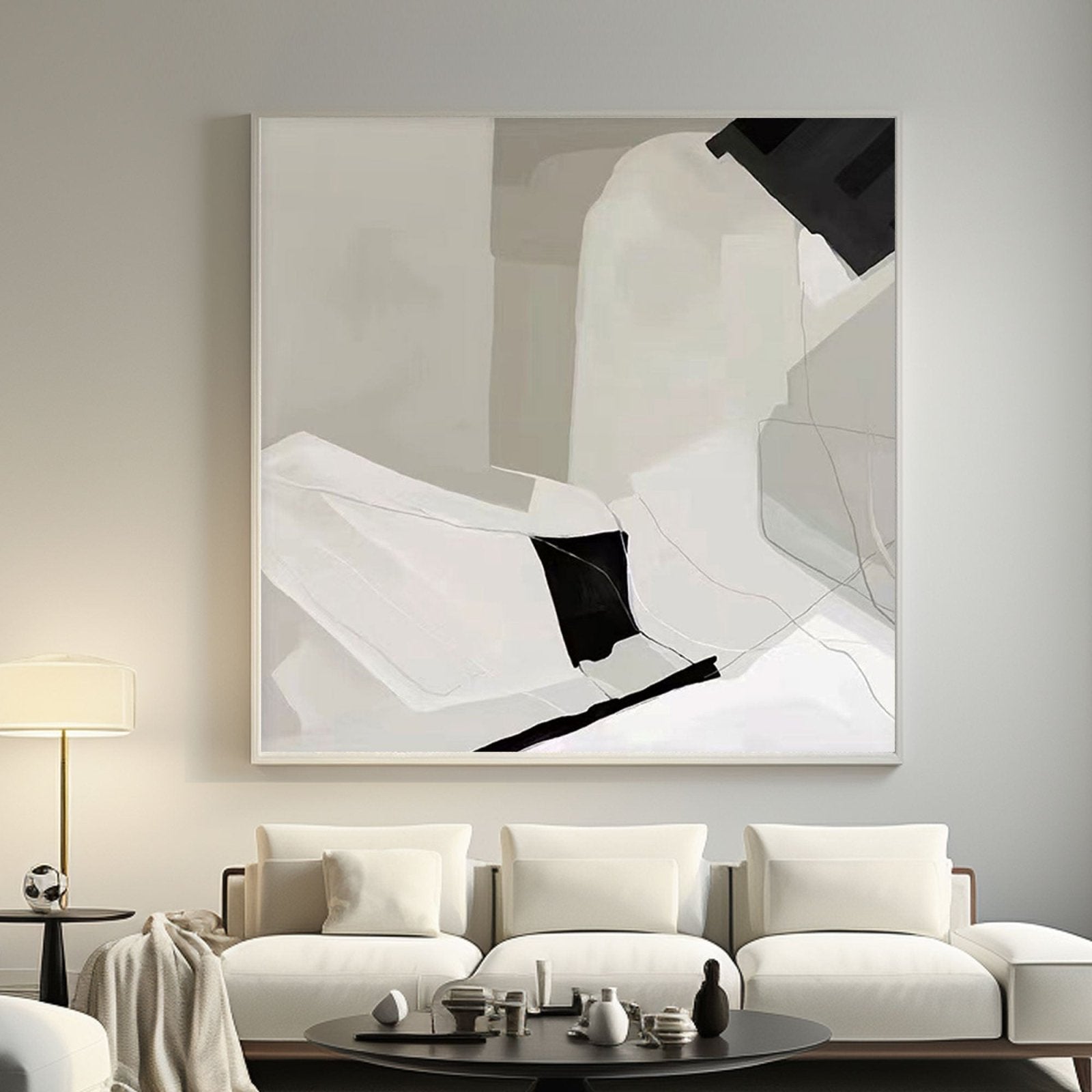 Large Minimalist Abstract Painting in Black and White #TC 207