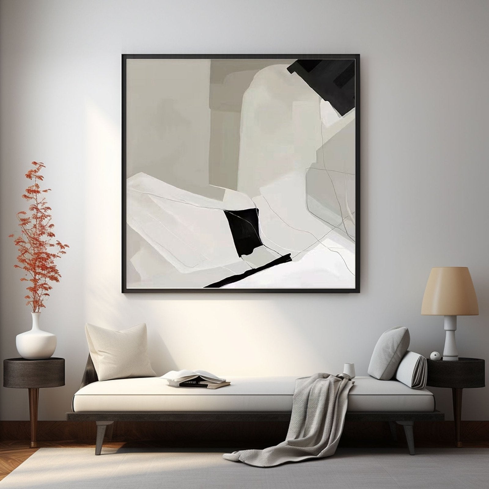 Large Minimalist Abstract Painting in Black and White #TC 207