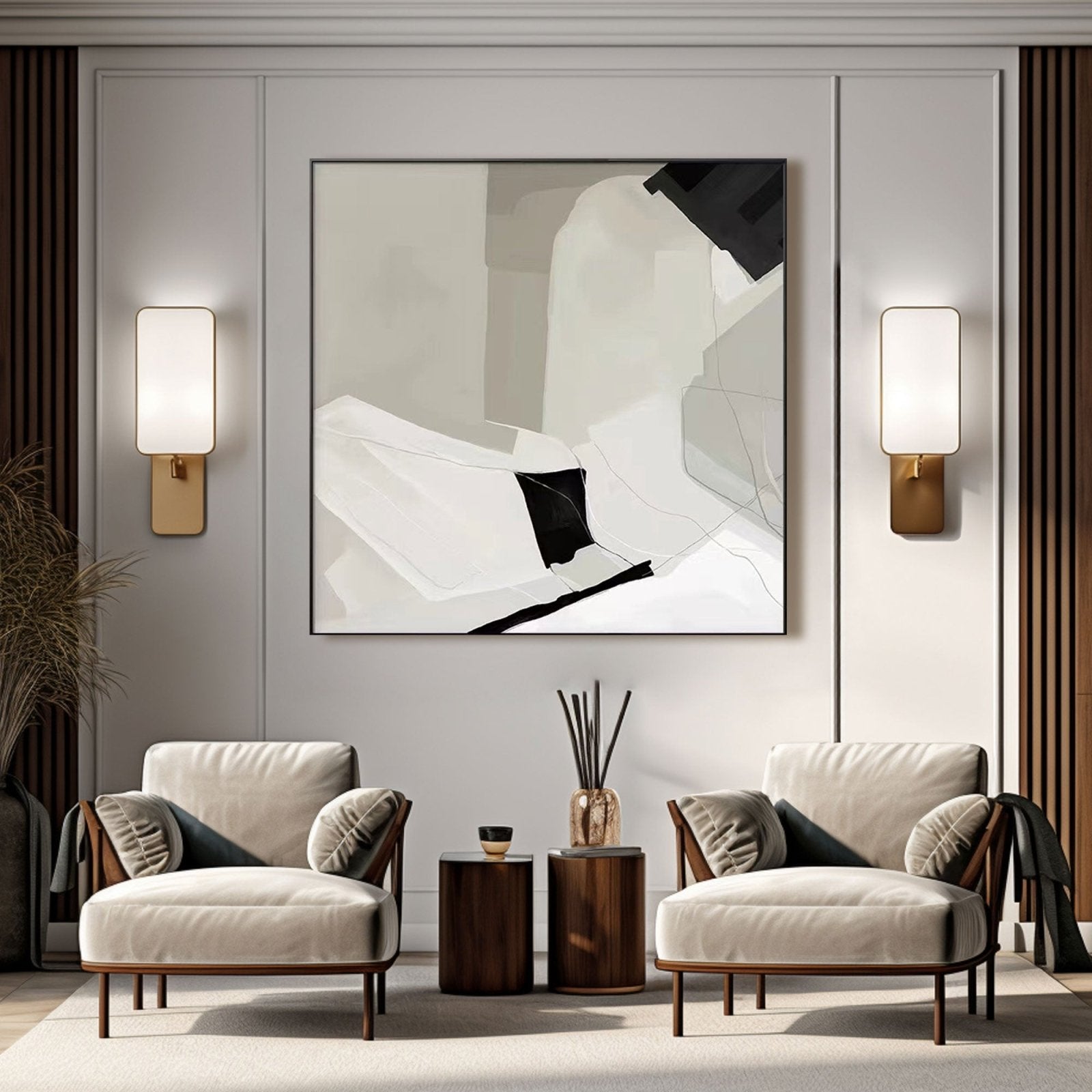 Large Minimalist Abstract Painting in Black and White #TC 207