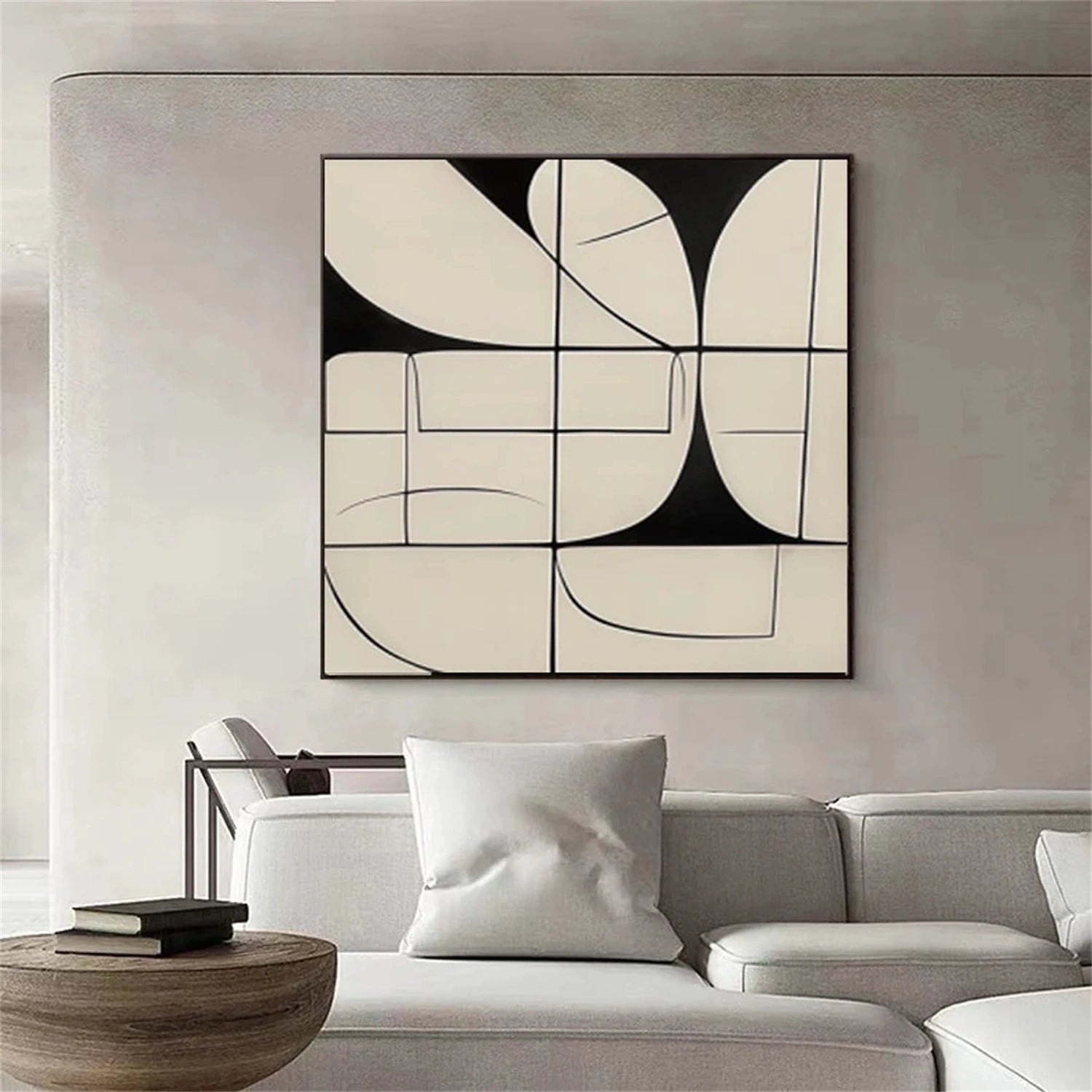 Neutral Abstract Art for Modern Interiors | Hand-Painted Black & White Decor #TB 092