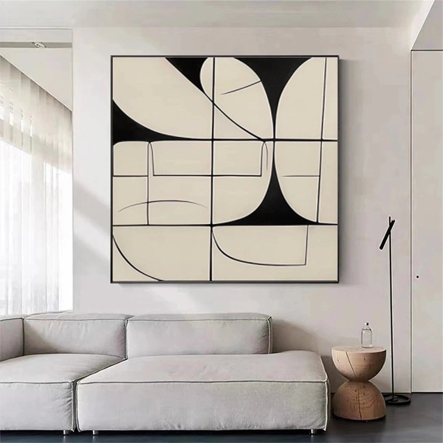 Neutral Abstract Art for Modern Interiors | Hand-Painted Black & White Decor #TB 092