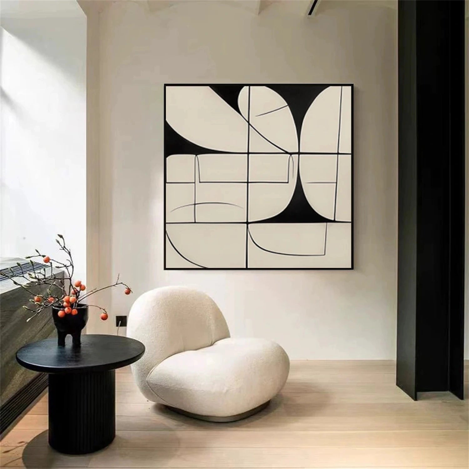 Neutral Abstract Art for Modern Interiors | Hand-Painted Black & White Decor #TB 092