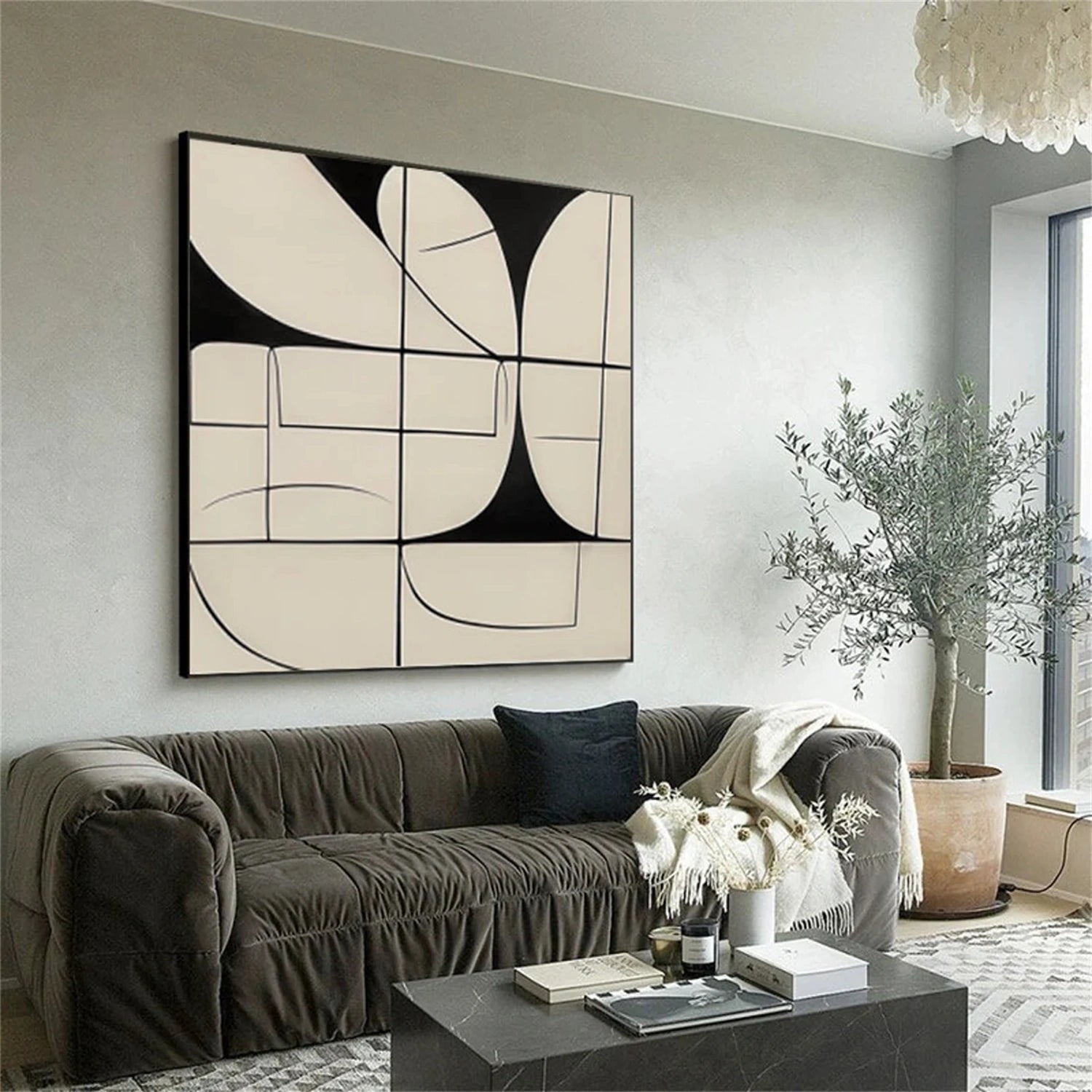 Neutral Abstract Art for Modern Interiors | Hand-Painted Black & White Decor #TB 092