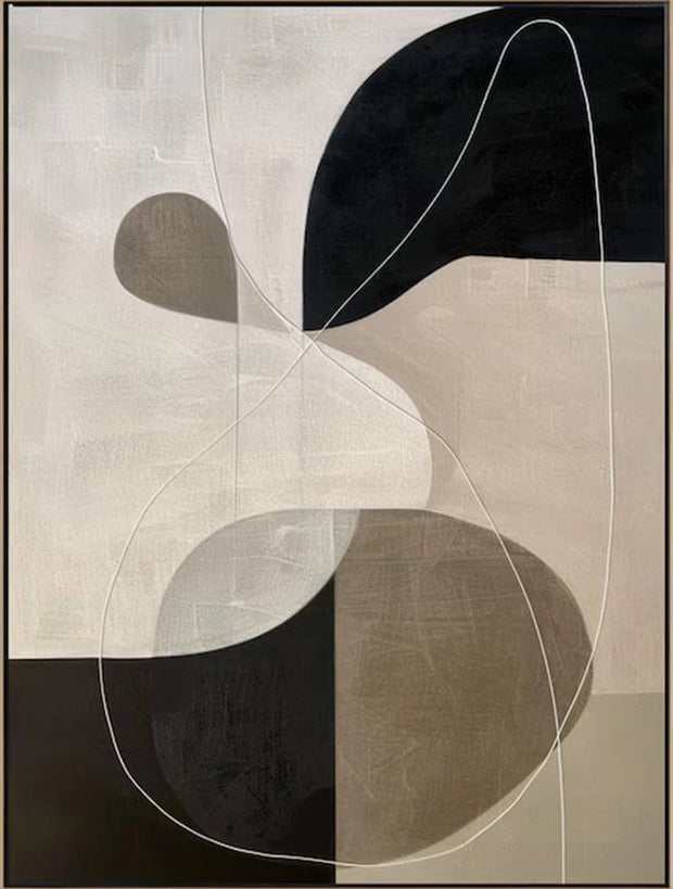Original Minimalist Abstract | Large Beige Black Art #TB 094