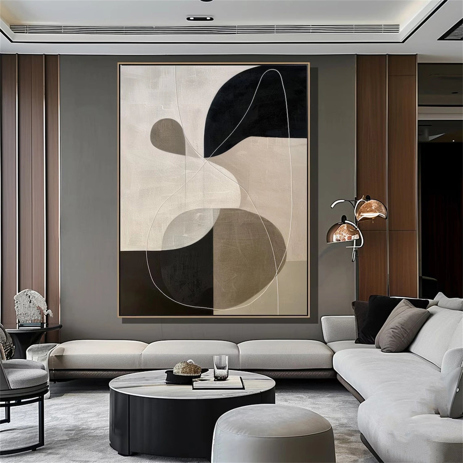 Original Minimalist Abstract | Large Beige Black Art #TB 094