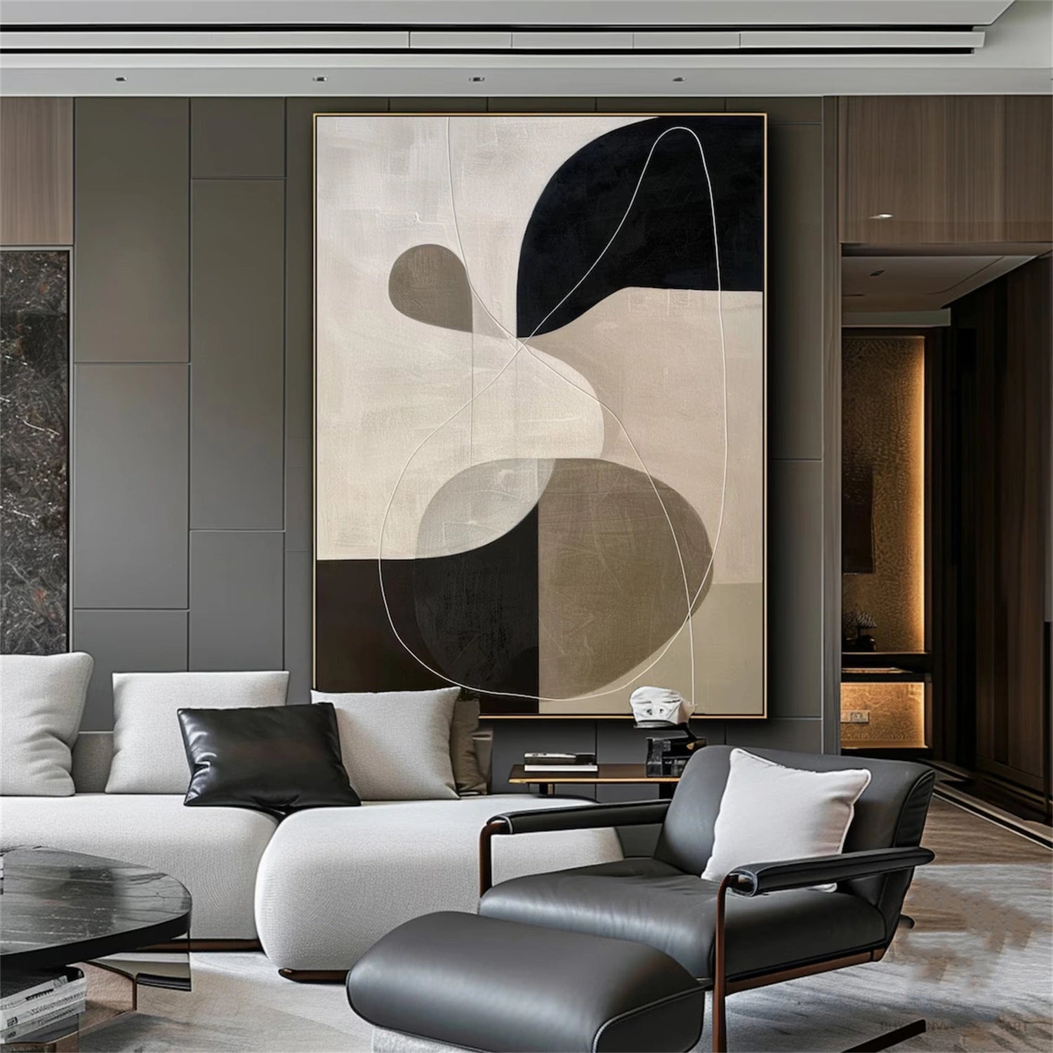 Original Minimalist Abstract | Large Beige Black Art #TB 094