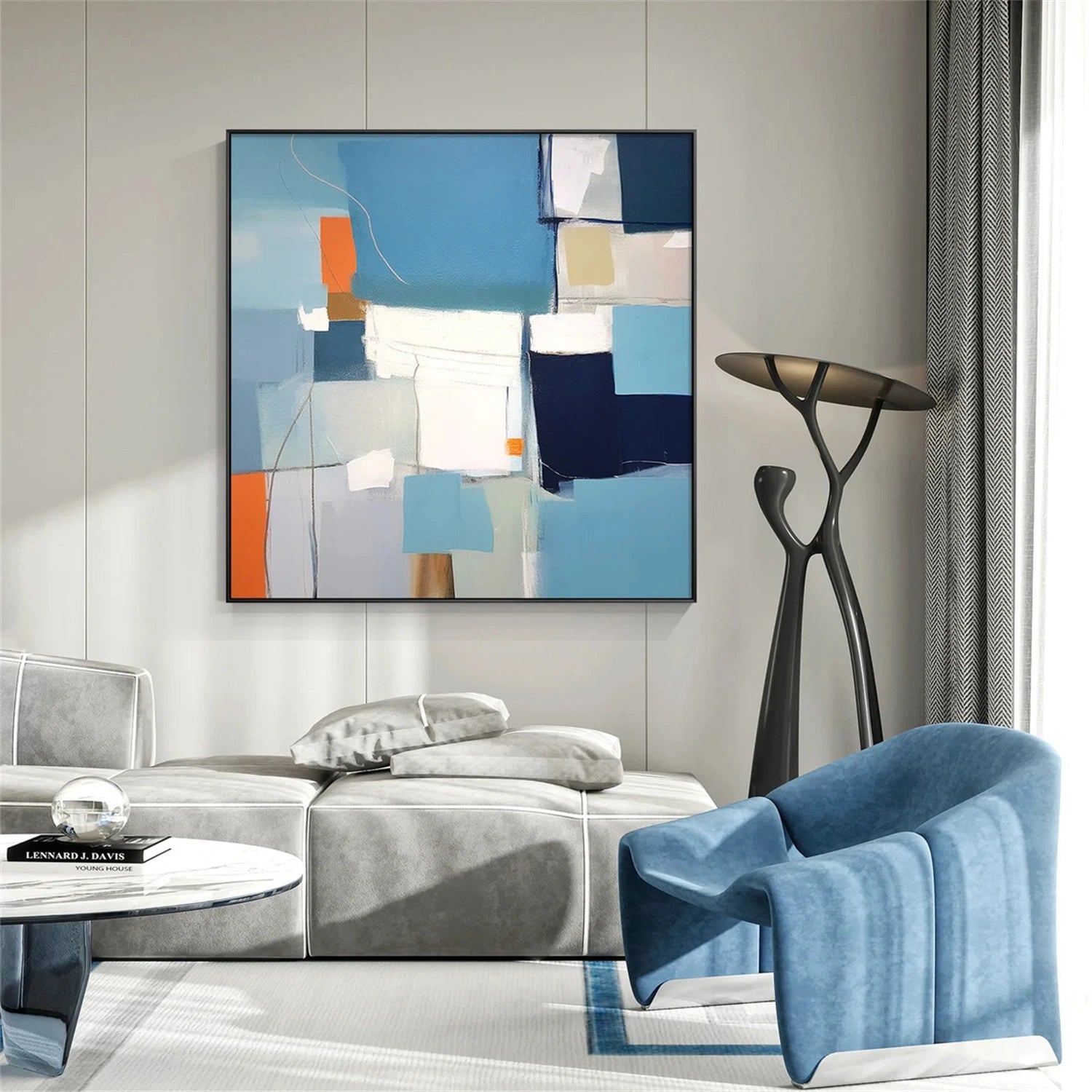 Modern Abstract Wall Decor | Blue Orange Neutral #TB 095