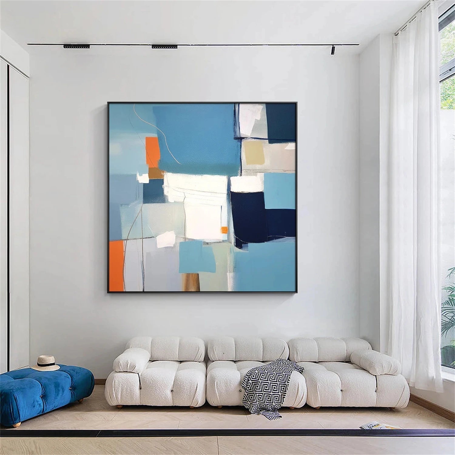 Modern Abstract Wall Decor | Blue Orange Neutral #TB 095
