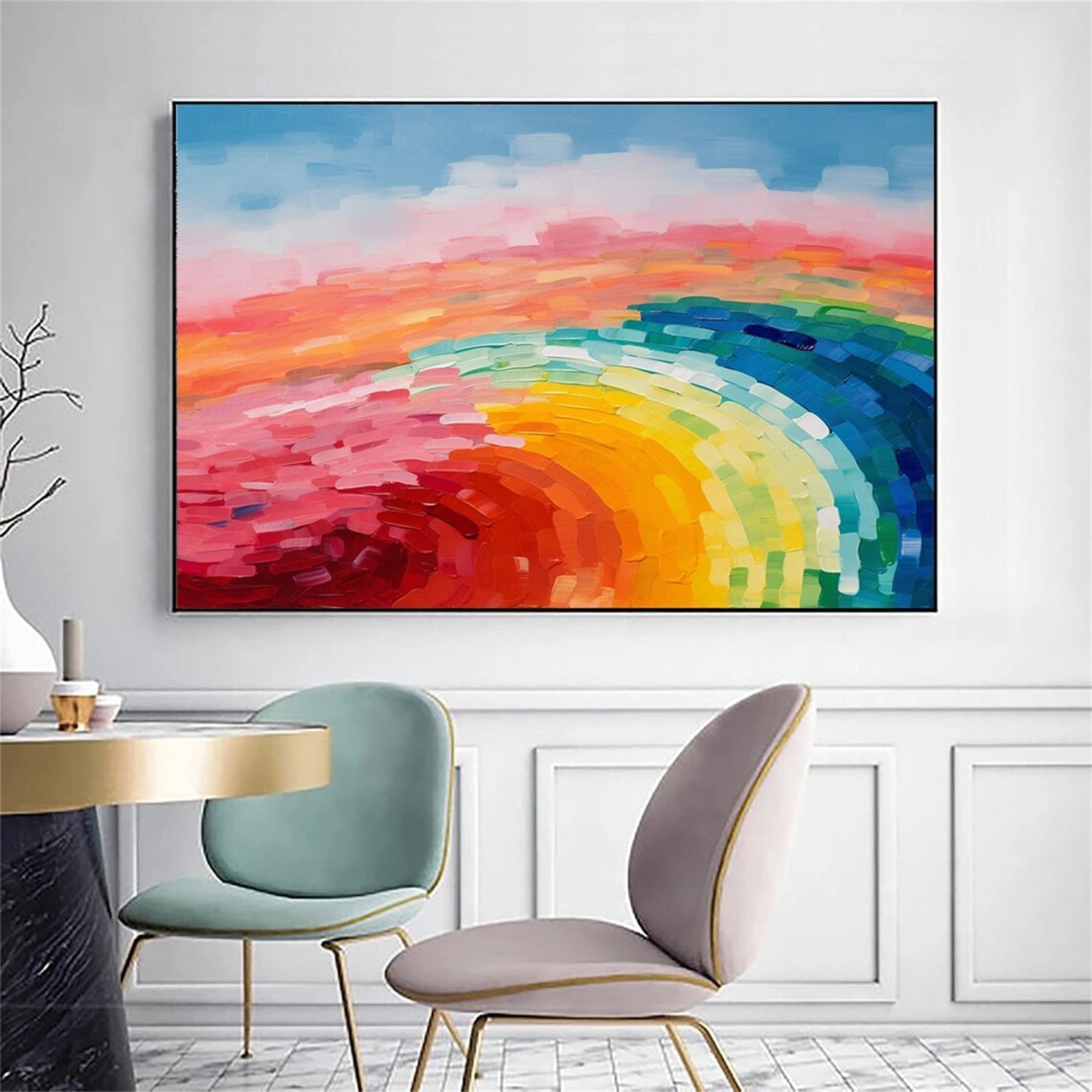 Rainbow Abstract Art | Hand-Painted Oil Painting #TB 098