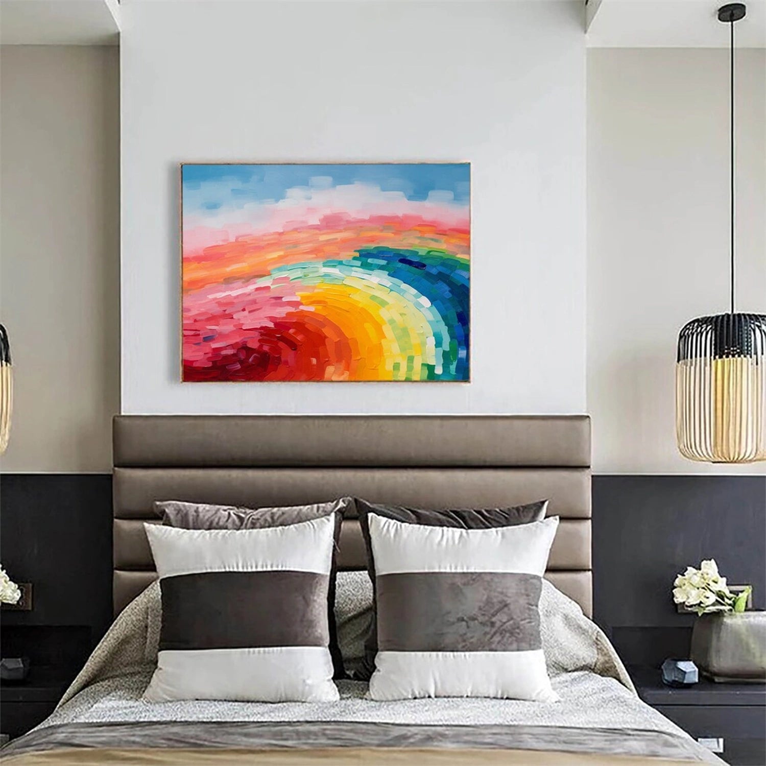 Rainbow Abstract Art | Hand-Painted Oil Painting #TB 098