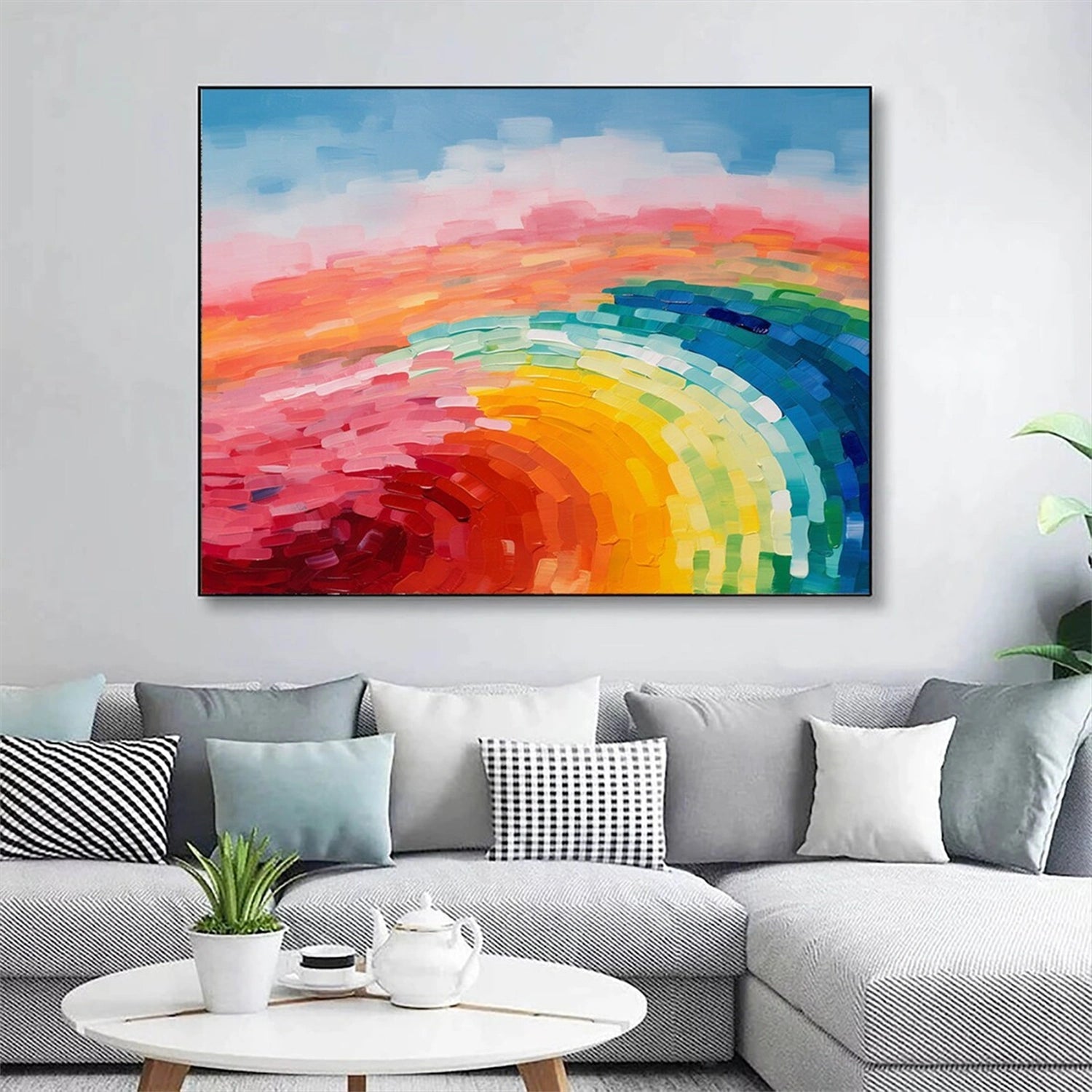 Rainbow Abstract Art | Hand-Painted Oil Painting #TB 098