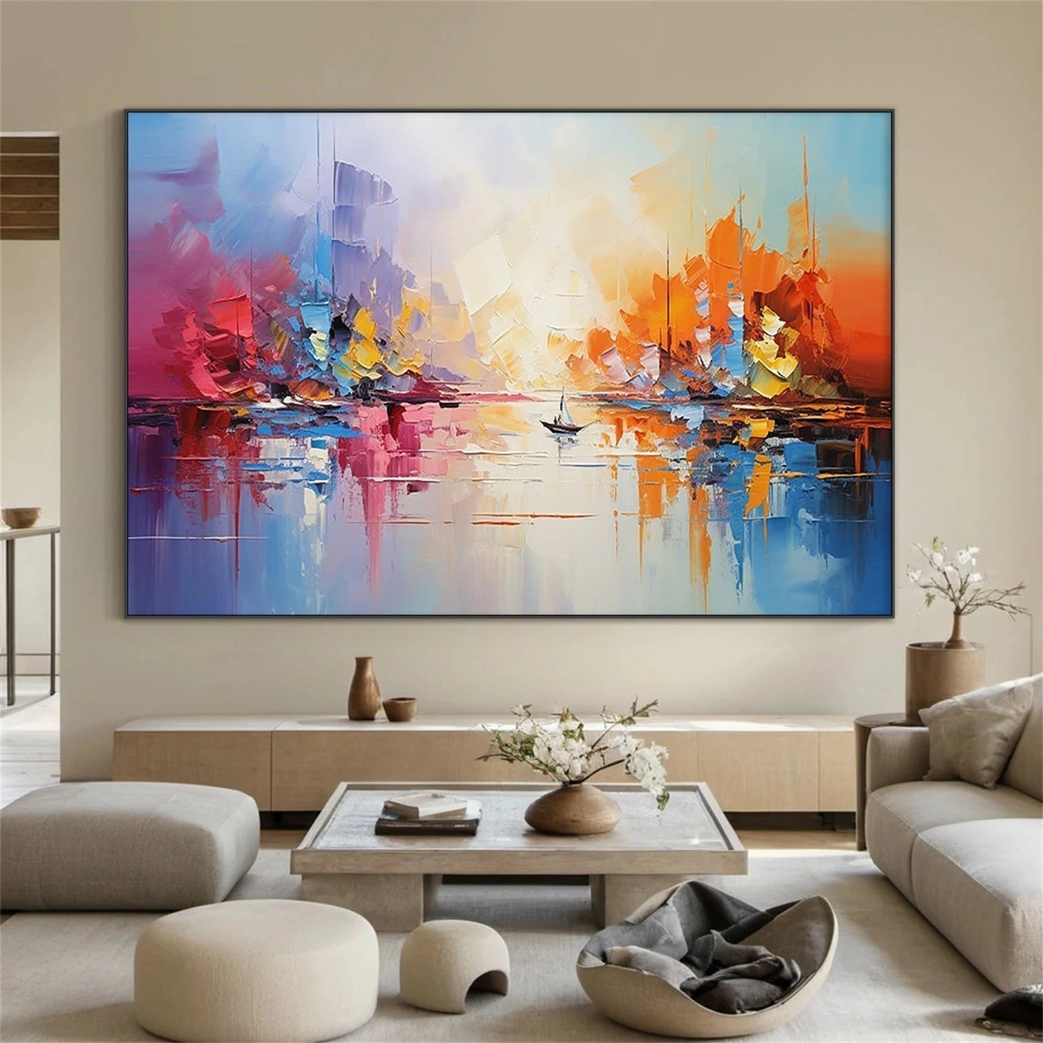 Abstract Cityscape Painting | Colorful Seascape Art #TB 101