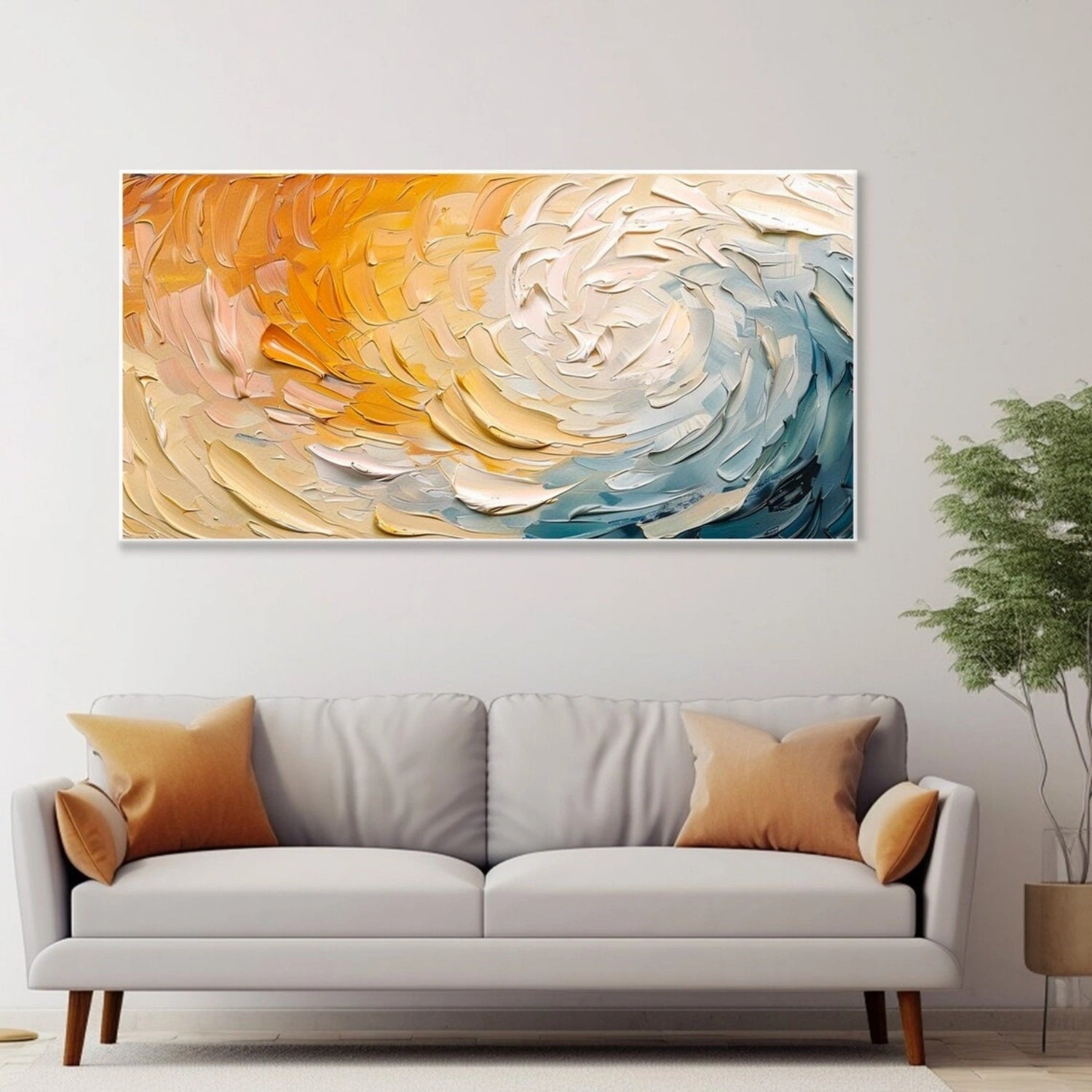 Textured Swirl Abstract Art | Orange & Blue Oil #TB 105