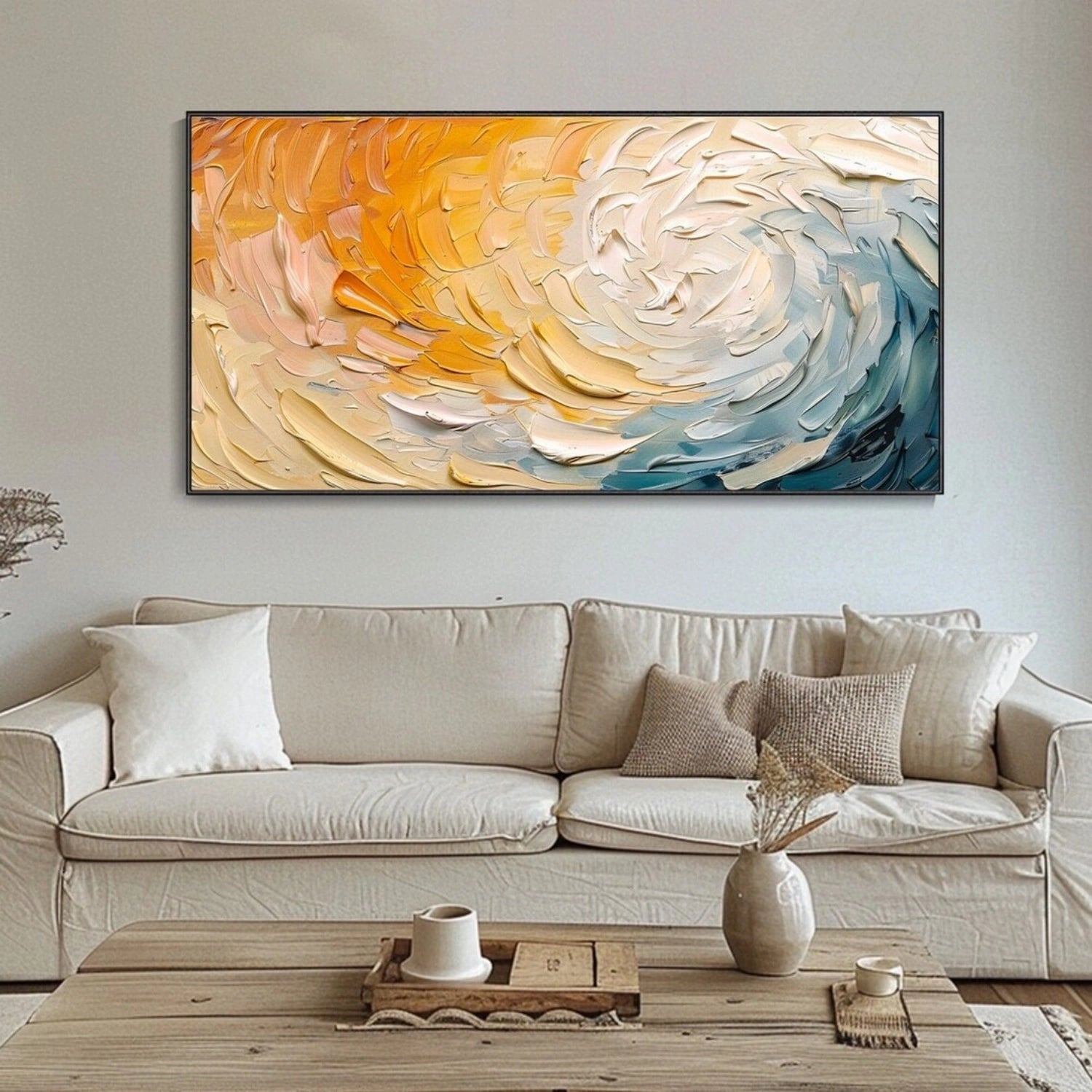 Textured Swirl Abstract Art | Orange & Blue Oil #TB 105