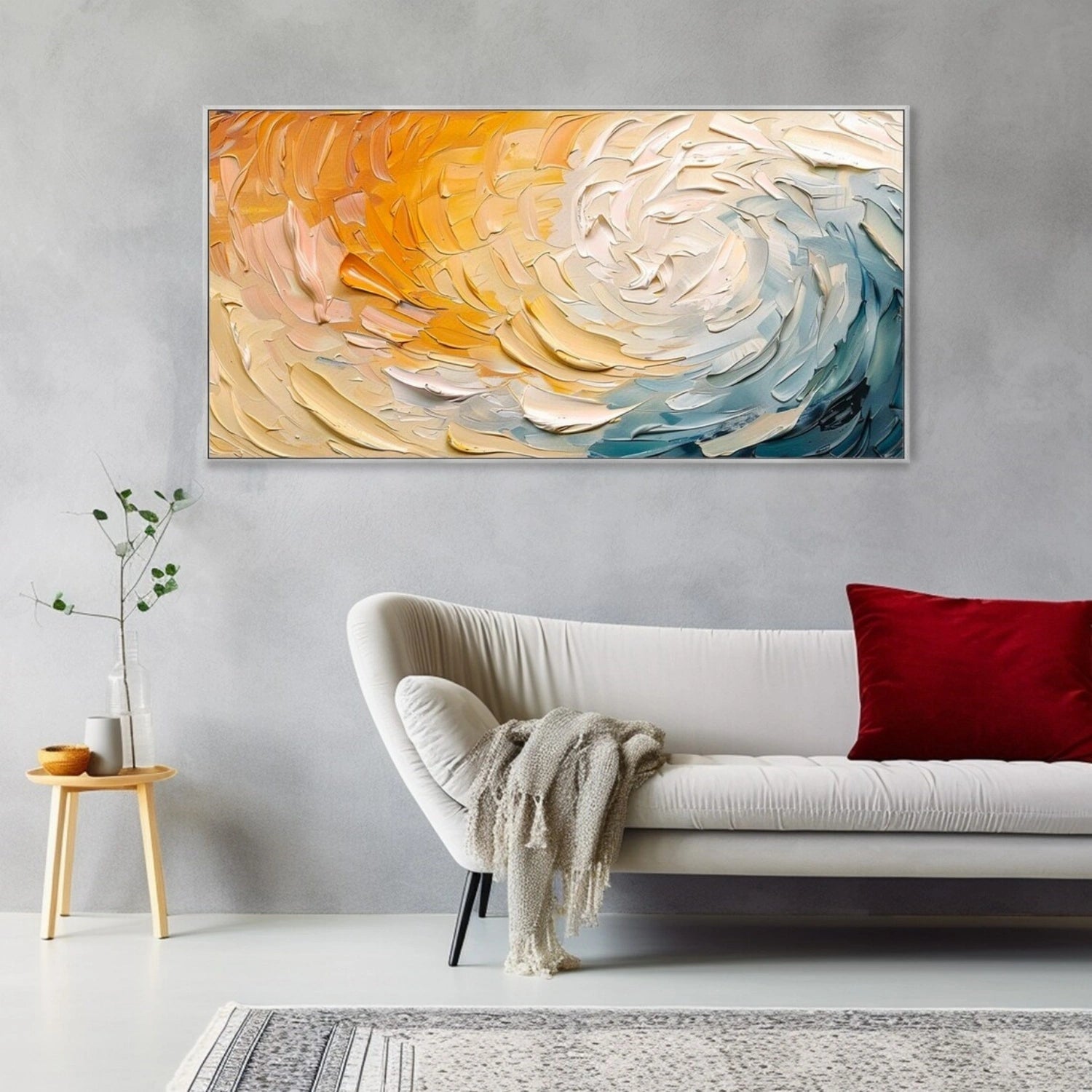 Textured Swirl Abstract Art | Orange & Blue Oil #TB 105