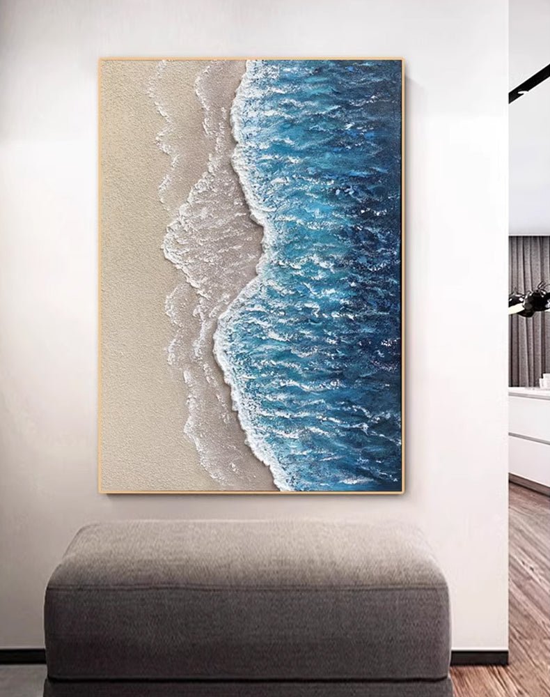 Textured Blue & Beige Beach Art∣Coastal Painting #TC 165