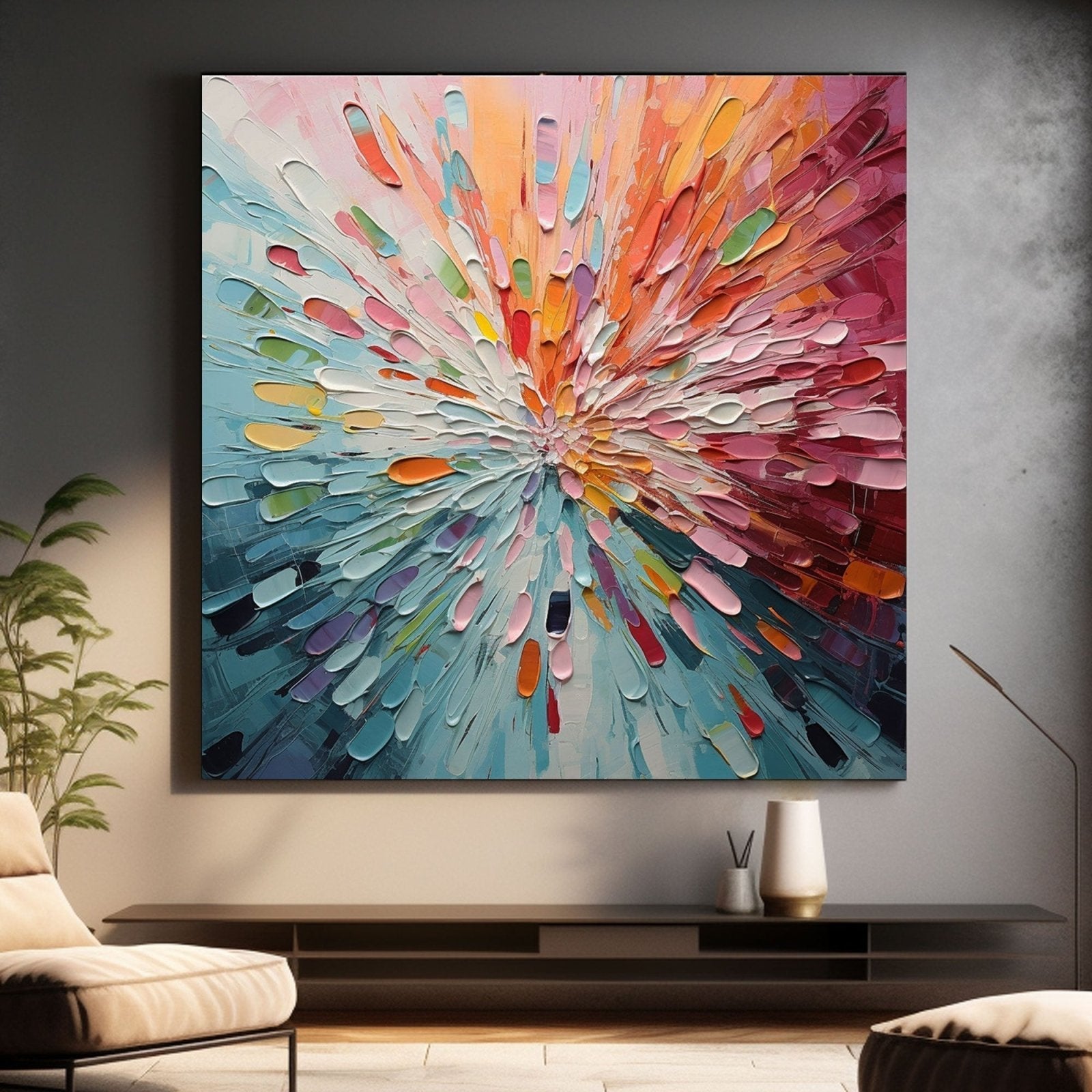 Colorful Abstract Textured Flower Oil Painting | Radiant Bloom Wall Art #TC 166