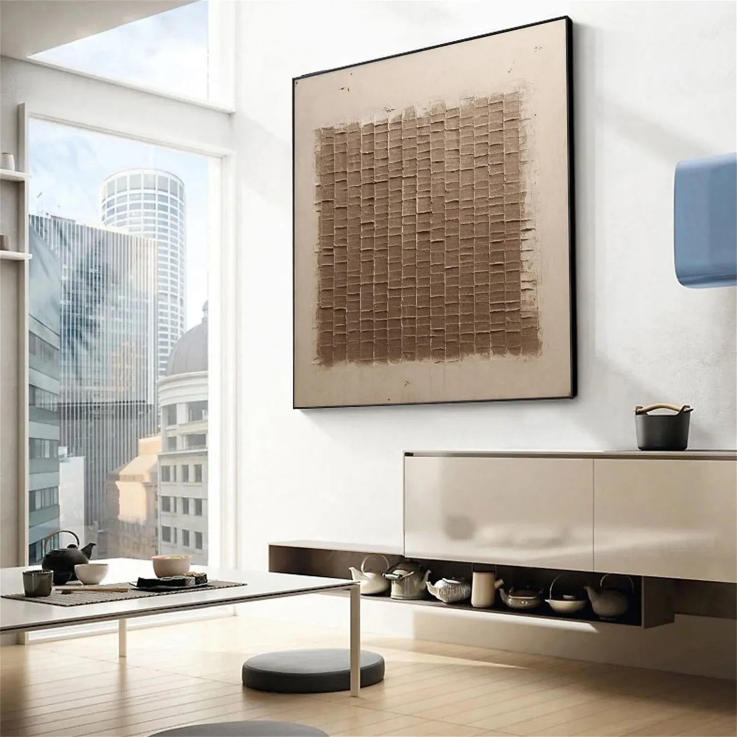 Textured Brown Block Pattern Art | Square 3D Abstract Painting #JJ 082