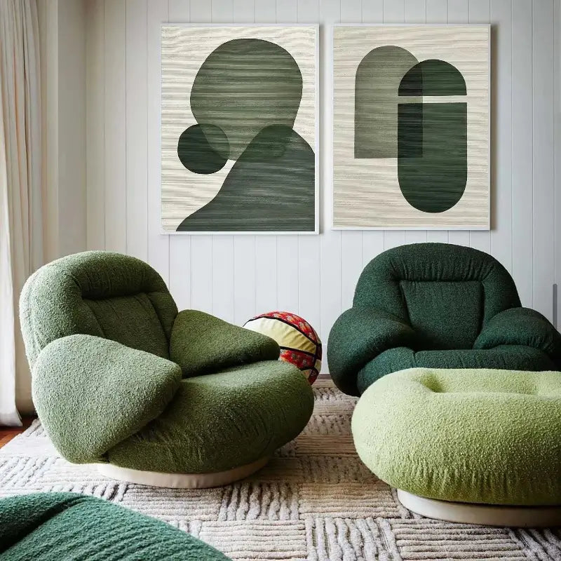 Abstract Geometric Diptych | Green & Beige Painting Set of 2 #ZZ 115