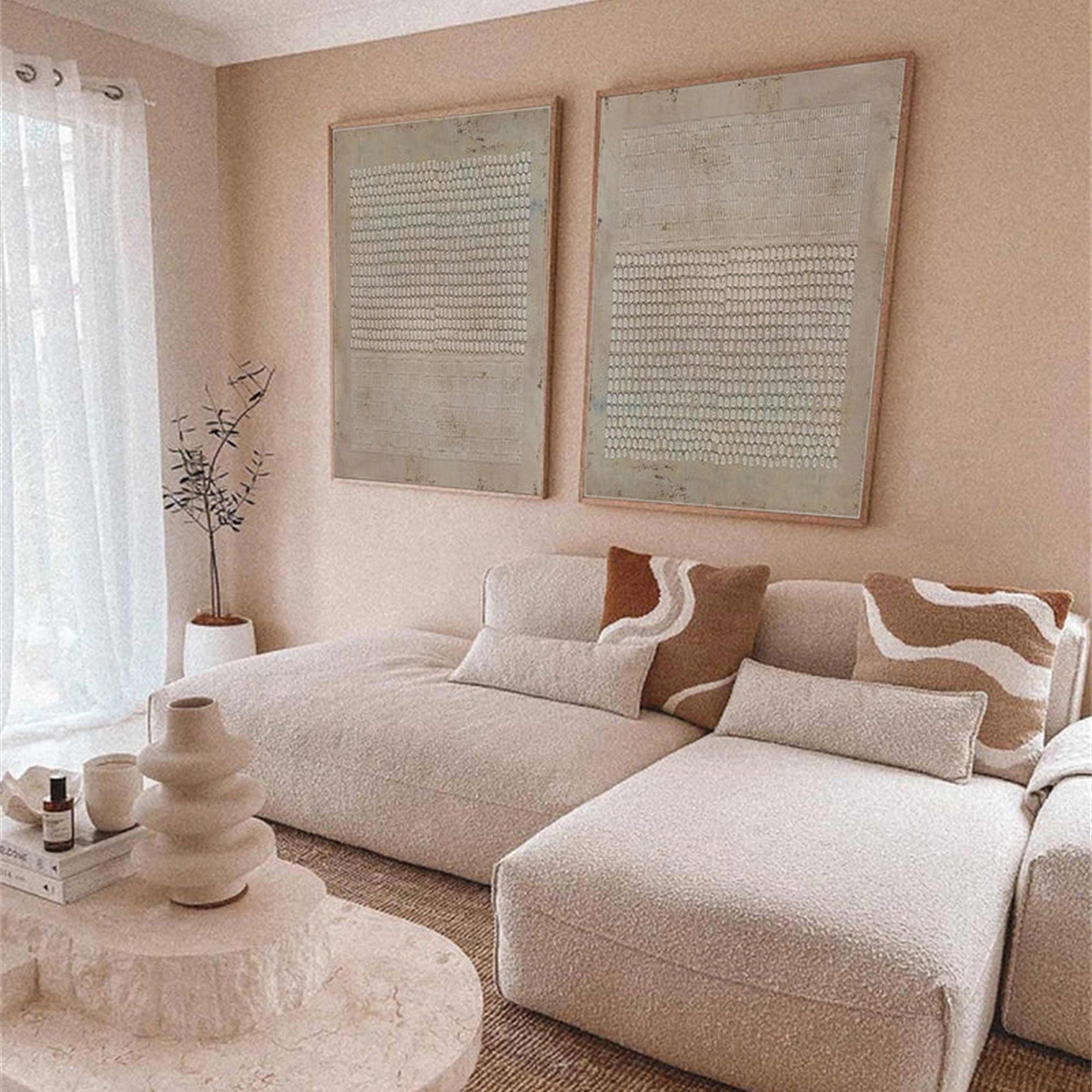 Textured Neutral Diptych | Set of 2 Abstract Pattern Canvas Art #JJ 084