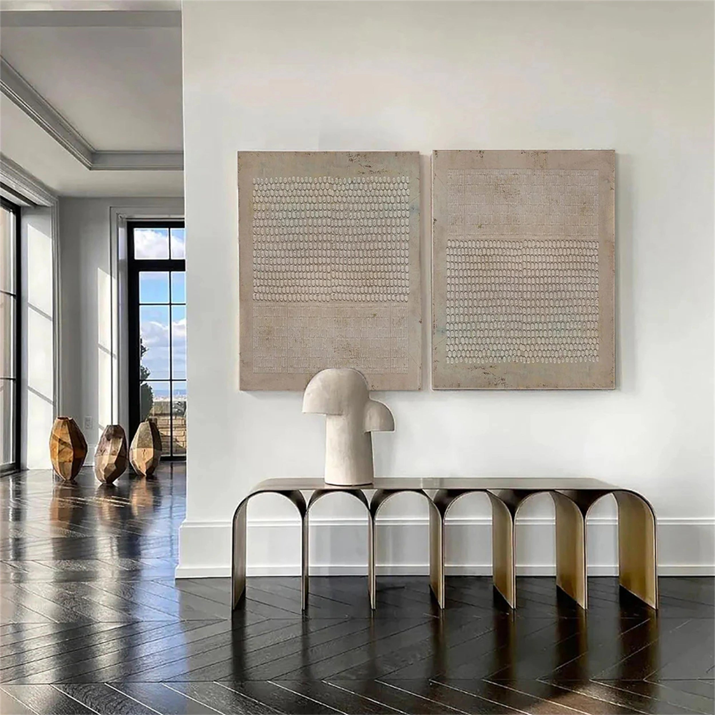 Textured Neutral Diptych | Set of 2 Abstract Pattern Canvas Art #JJ 084